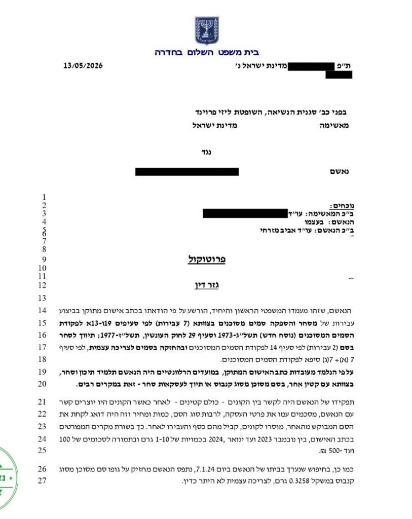 עונש של שירות לתועלת הציבור בתיק סחר בסמים