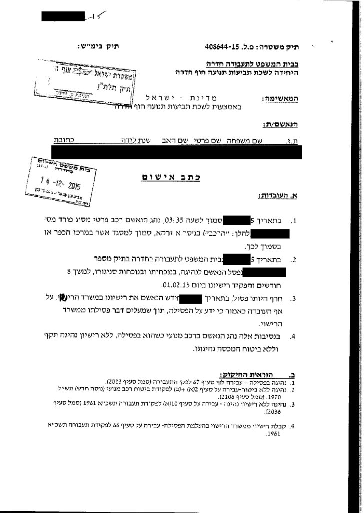 לקוח המשרד הורשע בעבירת תעבורה חמורה של נהיגה בזמן פסילה אך התיק הסתיים בפסילת רישיון קצרה והארכה של מאסר מותנה שעמד לחובתו מתיק קודם.