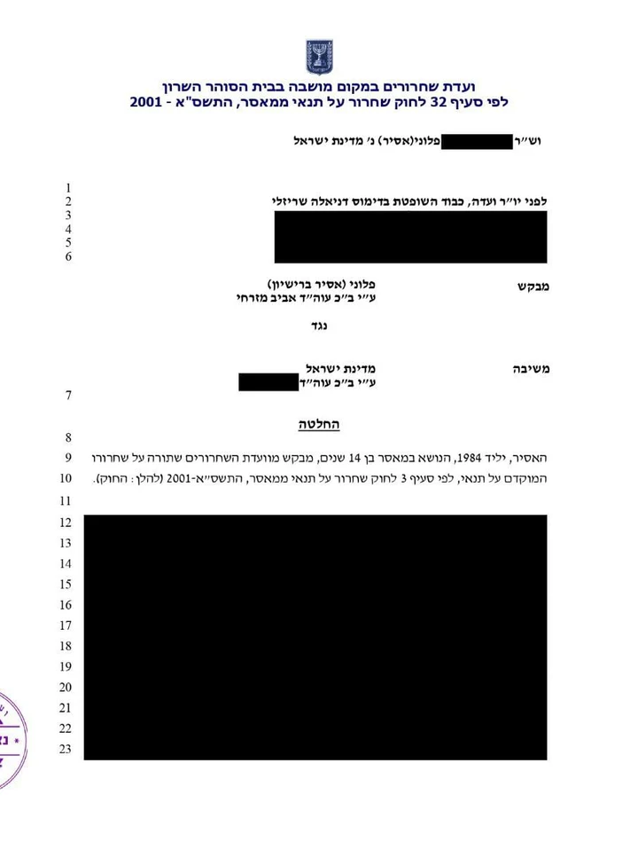 שחרור מוקדם של שליש על ידי וועדת השחרורים