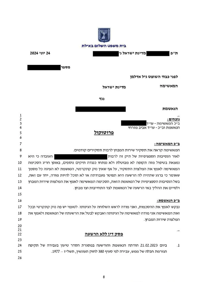 תיק של תקיפת בן זוג בבית מלון באילת הסתיים באי הרשעה
