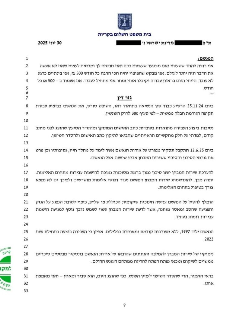 תיק שהסתיים בענישה קלה 
